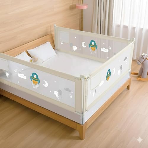 Image of Safe-O-Kid (Pack of 3) Fabric Baby Bed Rail with 1-Year Warranty 6 Feet /182 Cms, Baby Safety Bed Railing for Secure Sleep, Bed Guard for Babies, Beige