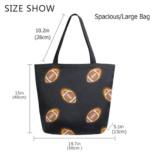 Extra Large Shoulder Grocery Tote Bag, Fire American Football Balls Black Canvas Durable Daily Handle Bag for Gym Weekender Picnic Yoga Beach Travel Kitchen Market Shopping3