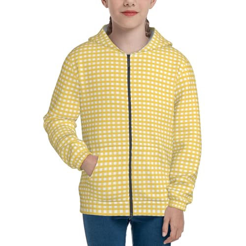 Yellow Gingham Kids Pullover Hoodies Boys Zip Up Sweatshirts Girls Athletic Clothes with Pocket3