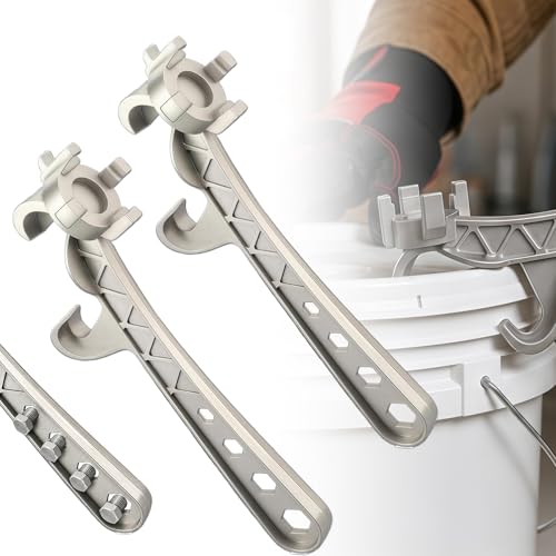 7-in-1 Aluminum Bung Wrench, Aluminum 5 Gallon Bucket Opener Tool, Heavy Duty Bung Wrench, Multifunctional Metal Pail Lid Remover for Industrial Home Garage Use, Non Sparking Designn (2PCS)