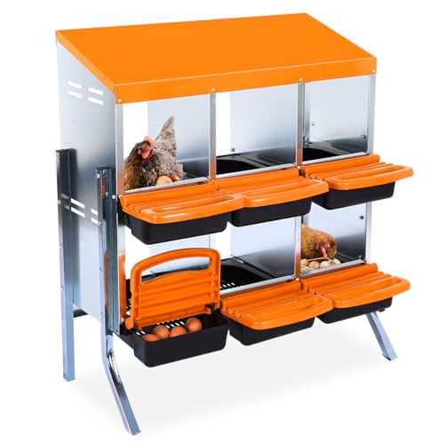 Garvee Pondoir en métal Orange pour Poules - 6 Compartiments, Couvercle Amovible, Pieds, Roll-Away, Ventilation, Nettoyage Simple