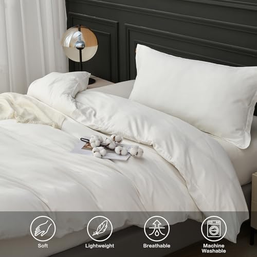 White Duvet Cover Set Twin Size 100% Organic Cotton, SAPHREAS 2 Pcs Soft Bedding Comforter Cover with Zipper Closure & Corner Ties, Comforter Not Included — view 2