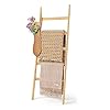 HYNAWIN Blanket Ladder Tower Rack-5 Tier Bamboo Quilt Ladder Shelf for Blanket,Leaning Rack for Bathroom Living Room Bedroom,Multipurpose Organizer Rack(Yellow)