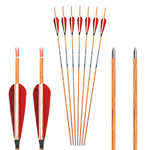 ACCMOS ID 4,2 mm Spine 600 700 800 Flechas de Carbono Wood Like Flecha Eje Etiquetas Azules 4" Pluma Roja Blanca Flecha de Caza 26-31 Pulgadas 6 Piezas (30inch, Spine 800) Cover