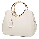 Rullar Women Elegant Handbag and Purse Top Handle Bag Patent Leather Tote Satchel Shoulder Clutch Crossbody Bag with Pendant Beige