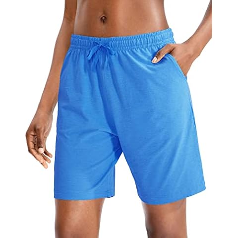 ANFTFH Women's Bermuda Shorts Jersey Shorts with Deep Pockets 7 Inches Long Casual Hiking Shorts Jogging Bottoms Short Sports Trousers Yoga Fitness Gym, A1 Light Blue, S Cover