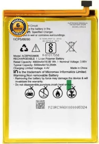 Image of Original ACBPN50M06 Battery for Micromax in 1 / in 1b / in Note 1 / E6746 / E7746 / E6523 / E7533 (1ICP5 /66 /90) Battery with 6 Months warrenty (for micromax in 1)