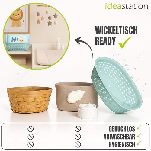idea-station Aufbewahrungskorb Plastik in Rattan Optik - 6 Stück - 2L / 25.5x18x7.5 cm - pastell - stapelbarer Korb Aufbewahrung - kleine Körbchen Bad - Organizer Körbe & Behälter