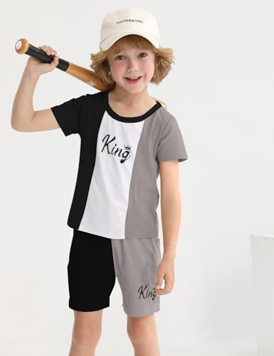 Image of mksodopy Toddler Boy Clothes Color Block Patchwork Short-Sleeved T-Shirt Color Block Shorts Boys Summer Outifts