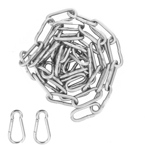 Kette Edelstahl Stahlkette Edelstahlkette Meterware 1M Diameter 3MM Metallkette Gliederkette Meterware 304 Edelstahl Kette mit Karabiner Kette zum Aufhängen Hundekette Hängesessel Verlängerungskette