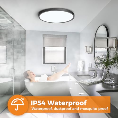 slochi Deckenlampe LED Deckenleuchte Flach, Ø30CM 3Farben 24W Schwarz – Ansicht 4