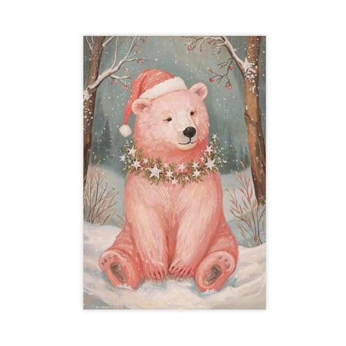 Impression ours polaire rose sur toile artistique premium de 61x91 cm pour intérieur chic