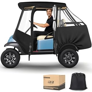 10L0L Golf Cart 4 Passenger Enclosure for Club Car Precedent Short Roof 57.5" Deluxe 600D Golf Cart Heavy Duty Rain Cover with 4 Zipped Doors Clear PVC Windows (Black)