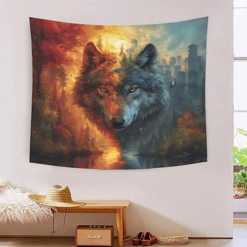 Tapiz de pared NMOTARVIN con lobo 3D de 150x200 cm para decoración estética