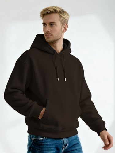 Image of Nobero Heavy Duty Oversized Solid Hoodie for Men | Hoodies for Men | Oversized Fit | Solid Colour | Thick Fleece Fabric | Drawstring Hood
