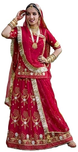 Image of Heavy Embroidery Work Semi Stitched Shimmer Silk Designer Rajputi Poshak For Women Rajasthani Lehenga Choli