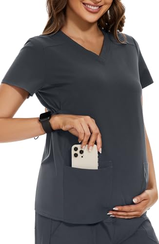 Image of PACBREEZE Women's Maternity Scrub Top /Shirt V-Neck Workwear Medical Pregnancy Scrub Clothes, S-XXL