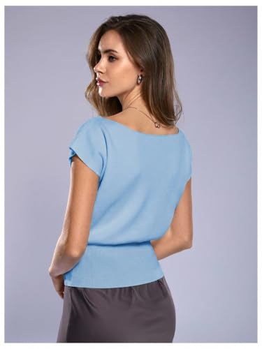 Image of WDIRARA Women's Off The Shoulder Tops Casual Short Sleeve Tunic T Shirts Lightweight Knit Sweaters