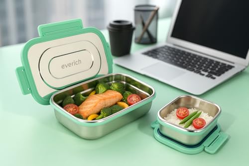 Image of Stainless Steel Lunch Box 1100ml | 4-Side Clip Lock | 100% Leakproof & Airtight Tiffin Box | Steel Lunch Box for Office & Kids | Green