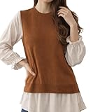 [Amulet] ニットベスト付きブラウス オフィス シンプル シャツ 秋 冬 レディースvlo-5573-br-xl