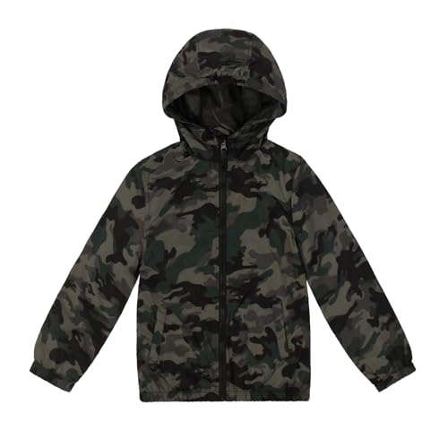 SUNDAY ROSE Boys Rain Jacket Lightweight Breathable Raincoat Waterproof Hooded Windbreaker For Kids Gray and green camouflage 12