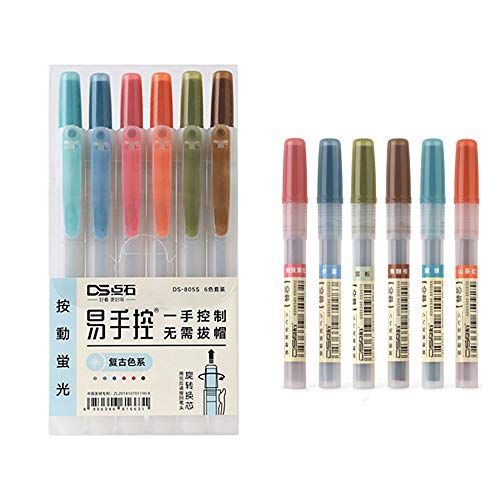 Subrayadores retráctiles, bolígrafo recargable, punta cincelada, colores surtidos, paquete de 6, color Vintage con relleno.