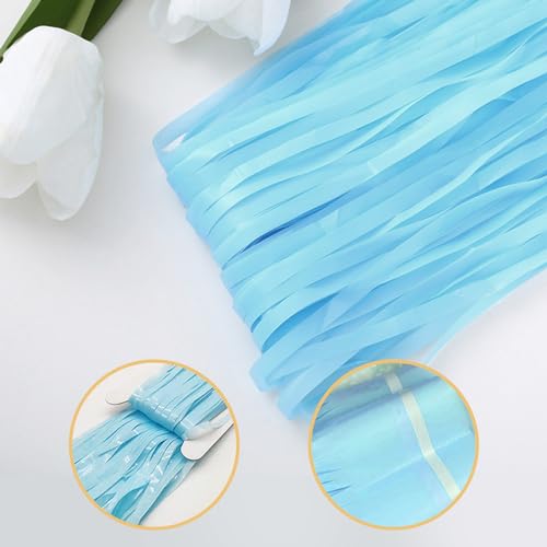 Image of 5 Pack Blue Foil Curtain Backdrop 3.2ft x 8.2ft Tinsel Foil Fringe Curtains Macaron Photo Booth Streamer Backdrop for Party Decorations Birthday Baby Shower Bachelorette Holiday Decor (Pastel Blue)