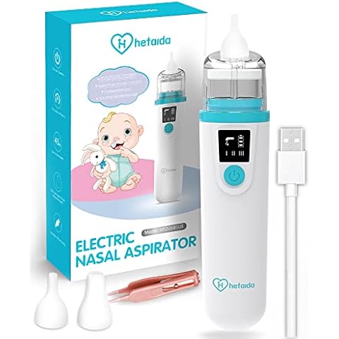 Nasal Aspirator for Baby, Electric Baby Nose Sucker, USB Rechargeable with 3 Suction Levels, Mute and Anti-Backflow with Infant Nose Cleaning Tweezer Cover