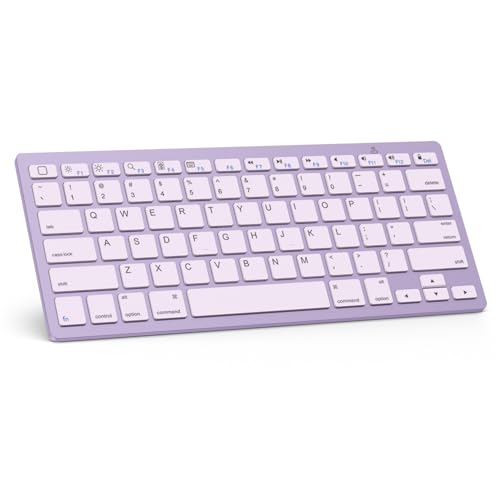 Image of OMOTON Ultra-Slim Bluetooth Keyboard for iPad 11th /10th /9th /8th /7th, iPad Pro /Air /Mini and iPhone Series, Wireless iOS Keyboard with 12 Multimedia Keys for Office, Home, Travel, School, Purple