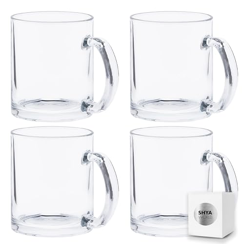 ShyaWorld 4 Tazas de cristal transparente de 350ml de vidrio presentada en caja individual. Aptas para microondas y lavavajillas. (4)