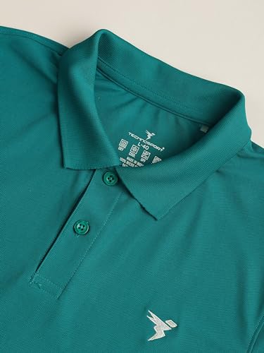 Image of TECHNOSPORT Mens Slim Fit Polyester Active Wear Collar Polo T-Shirt with Long Sleeves for Workout, Sports
