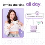 UGREEN Uno 30W USB C Charger, Compact Robot GaN Fast Charging Block, Purple - Image 3