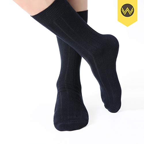 WANDER Mens Dress Socks Double Needle Rib Cotton Solid Premium Socks Lightweight Classic Business Socks 6/8 Pairs 7-12/13-15
