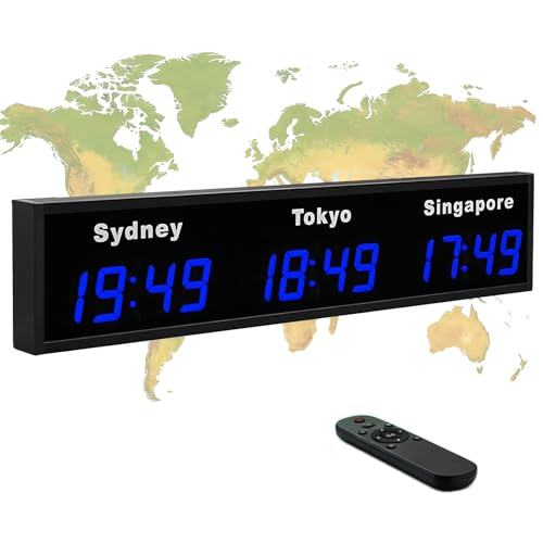 Horloge numérique murale à plusieurs fuseaux horaires avec télécommande, écran HD, nom de ville changeable, coque en aluminium pour bureau et entreprise