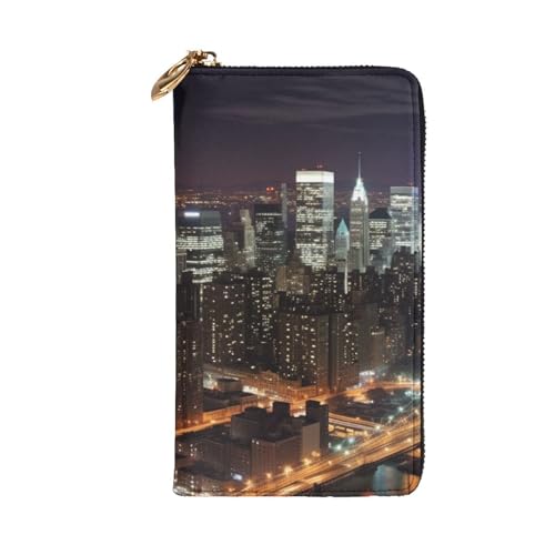 New York Night Wallet for Men Women Long Purse Leather Clutch Large Business Handbag Travel Phone Holder Credit Card Holder Money Case with Zipper Leather Wallets Gift2