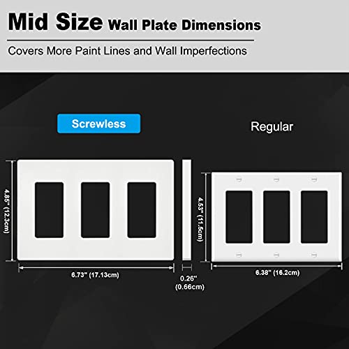 BESTTEN [4 Pack] 3 Gang Screwless Decorative Outlet Cover, Mid-Size Wall Plate, H4.88" x W6.74", Faceplate Cover for Decorator Receptacle Outlet & Switch, USWP4 Glossy Off White by BESTTEN - Image 2