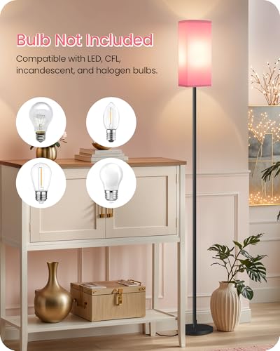 Image of Set of 2 Floor Lamps for Living Room, Modern Tall Standing Lamps with Foot Switches, Bulb Not Included, 64.6'', for Living Room, Bedroom, Study, Kids Room, Pink and Black P07LDP205W1