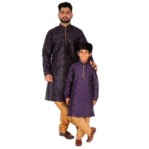 Image of Pro-Ethic Style Developer Men's & Boys Silk Floral Baap Beta Kurta Pajama Set | Father Son Matching Dresses | | (B-111)