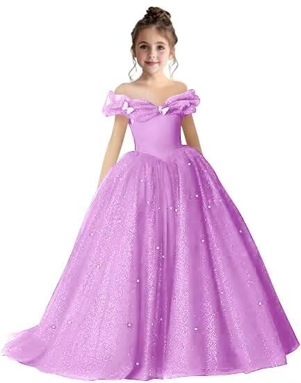 CHONLuo Sparkling Flower Girl Dresses for Wedding Off Shoulder Pageant Dress for Girls Junior Bridesmaid Dresses
