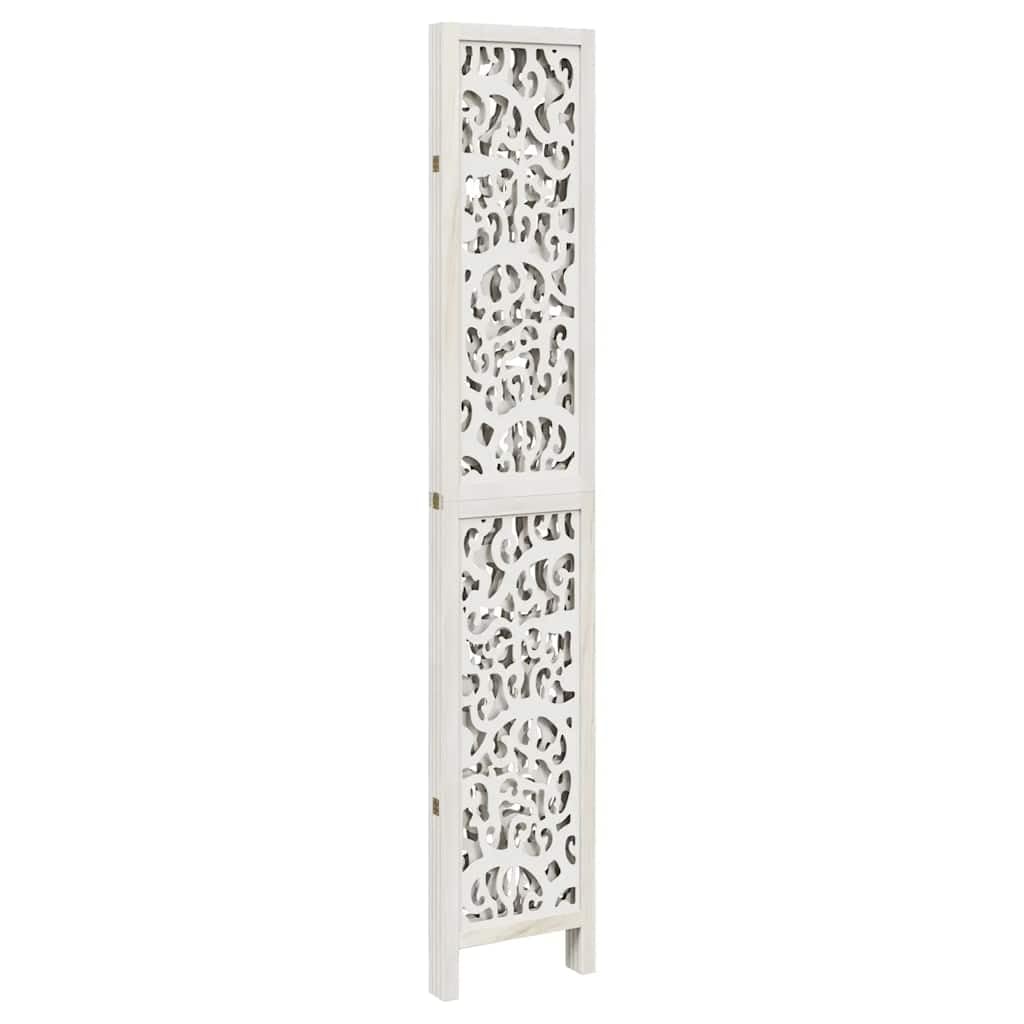 Divisorio da 4 pezzi, bianco, 140 x 220 cm, in legno massiccio, parete spagnola