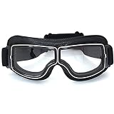 FLKAYJM Vintage Motorradbrillen Schutzbrille Fliegerbrille Cruiser Helm Augenschutz Brille für Aviator Pilot Motocross Biker, schwarz/transparent Brillenglas