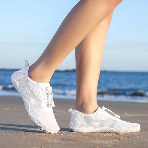 Generic Water Shoes Women Mens Quick-Dry Barefoot Shoes Slip-on Soft Beach Shoes Swim Shoes Yoga Exercise Wear Sport Accessories Pool Camping Adult Youth Size for Ladies Men Summer (White, 10.5)4