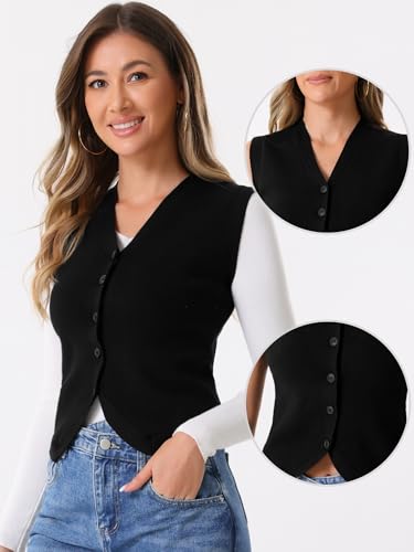 Image of Allegra K Vest Tops for Women Sleeveless Sweater V Neck Cropped Button Up Business Casual Knit Tank Tops