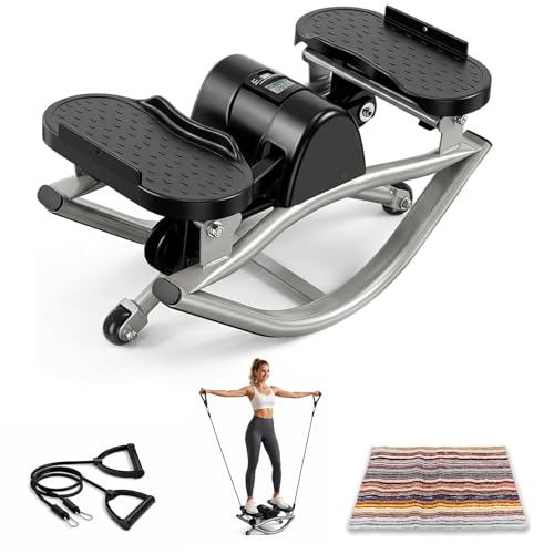 Mini Stepper for Exercise at Home Stair Stepper with Resistance Bands LCD Monitor Portable Step Machine Low Impact Cardio Workout Equipment for Home Office Weight Loss Fitness