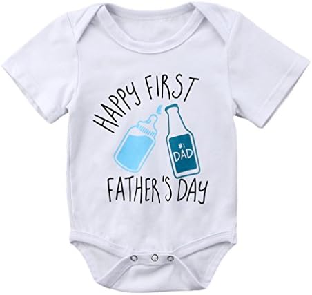 Specialcal Unisex Newborn Baby Boys Girls Happy First Father's Day Bodysuit Romper Summer Clothes (6-12M, Blue)