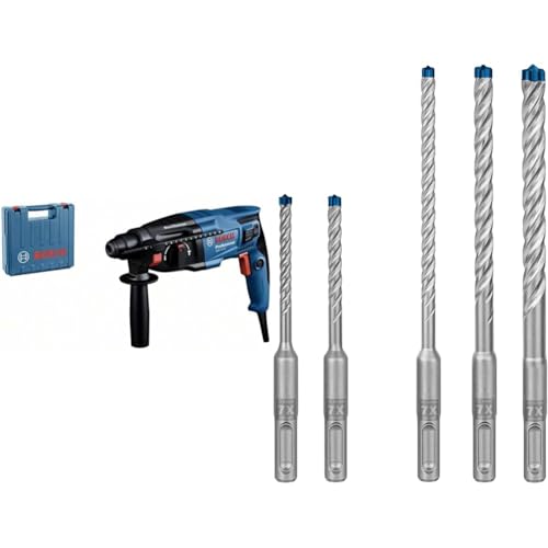 Bosch Professional Bohrhammer GBH 2-21 (mit SDS plus, inkl. Zusatzhandgriff, Maschinentuch, Tiefenanschlag, Handwerkoffer) + 5x Expert SDS plus-7X Hammerbohrer Set (für Stahlbeton, Ø 5-10 mm)