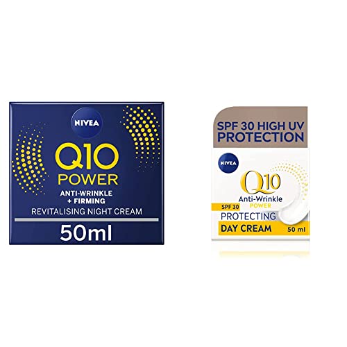 NIVEA Q10 Anti-Wrinkle Power Revitalising Night Cream (50ml) & Q10 Anti-Wrinkle Power Protecting Day Cream SPF 30 (50ml), Anti-Wrinkle Face Cream with Skin Identical Q10 and Creatine
