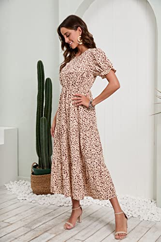 GRECERELLE Womens Summer Midi Dress Floral Print Boho Dress Ruffle