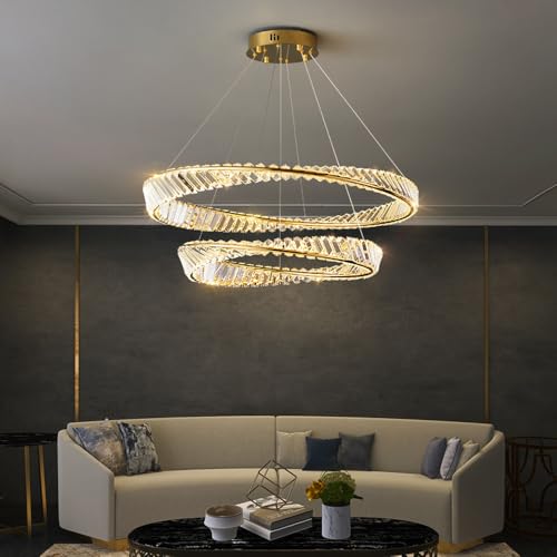DELIPUSHI 2nd Floor Modern Crystal Chandelier Ceiling Light, 32 Inch