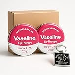 Vaseline Lip Therapy 20 g – 2-Pack + with Omoge Keyring | Hydrating Lip Balm Gift Set | Stocking Filler | (Rosy Lips)